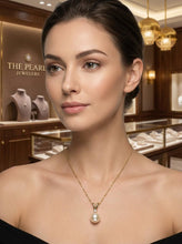 Load image into Gallery viewer, White Pearl Pendant – 14k Yellow Gold Rabbit-Ear Bail + Diamond