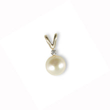 Load image into Gallery viewer, White Pearl Pendant – 14k Yellow Gold Rabbit-Ear Bail + Diamond