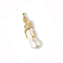 Load image into Gallery viewer, Biwa Pearl Dragon Pendant – 14k Yellow Gold + Diamond
