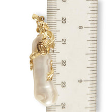 Load image into Gallery viewer, Biwa Pearl Dragon Pendant – 14k Yellow Gold + Diamond