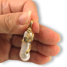 Load image into Gallery viewer, Biwa Pearl Dragon Pendant – 14k Yellow Gold + Diamond