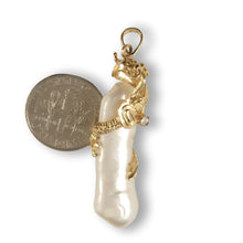 Load image into Gallery viewer, Biwa Pearl Dragon Pendant – 14k Yellow Gold + Diamond