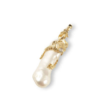 Load image into Gallery viewer, Biwa Pearl Dragon Pendant – 14k Yellow Gold + Diamond