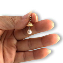 Load image into Gallery viewer, White Pearl Pyramid Pendant – 14k Yellow Gold + Diamond Tip