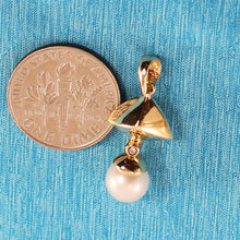 Load image into Gallery viewer, White Pearl Pyramid Pendant – 14k Yellow Gold + Diamond Tip
