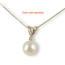 Load image into Gallery viewer, White Pearl Rabbit-Ear Pendant – 14k Yellow Gold + Diamond