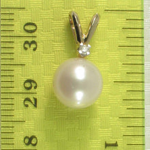Load image into Gallery viewer, White Pearl Rabbit-Ear Pendant – 14k Yellow Gold + Diamond