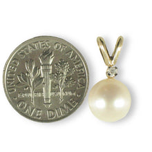 Load image into Gallery viewer, White Pearl Rabbit-Ear Pendant – 14k Yellow Gold + Diamond