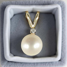 Load image into Gallery viewer, White Pearl Rabbit-Ear Pendant – 14k Yellow Gold + Diamond