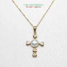 Load image into Gallery viewer, White Pearl Love Cross Pendant – 14k Yellow Gold + Diamonds