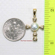 Load image into Gallery viewer, White Pearl Love Cross Pendant – 14k Yellow Gold + Diamonds