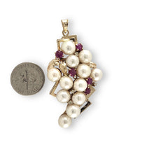 Load image into Gallery viewer, Baroque Pearl Grape Pendant – 14k Yellow Gold + Ruby + Diamond