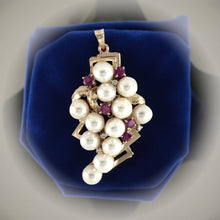 Load image into Gallery viewer, Baroque Pearl Grape Pendant – 14k Yellow Gold + Ruby + Diamond