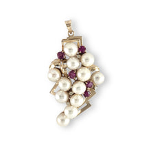 Load image into Gallery viewer, Baroque Pearl Grape Pendant – 14k Yellow Gold + Ruby + Diamond
