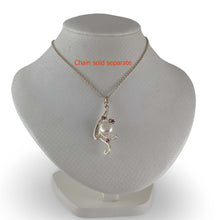 Load image into Gallery viewer, White Baroque Pearl Pendant – 14k Yellow Gold + 3 Rubies