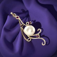 Load image into Gallery viewer, White Baroque Pearl Pendant – 14k Yellow Gold + 3 Rubies