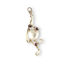 Load image into Gallery viewer, White Baroque Pearl Pendant – 14k Yellow Gold + 3 Rubies
