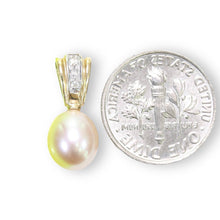 Load image into Gallery viewer, Pink Raindrop Pearl Pendant – 14k Yellow Gold + Diamond Bail