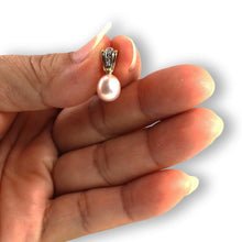 Load image into Gallery viewer, Pink Raindrop Pearl Pendant – 14k Yellow Gold + Diamond Bail