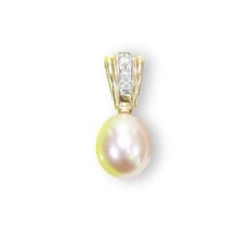 Load image into Gallery viewer, Pink Raindrop Pearl Pendant – 14k Yellow Gold + Diamond Bail