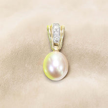 Load image into Gallery viewer, Pink Raindrop Pearl Pendant – 14k Yellow Gold + Diamond Bail