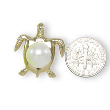 Load image into Gallery viewer, White Pearl Sea Turtle Pendant – 14k Yellow Gold
