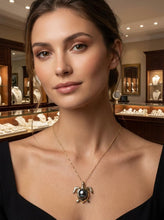 Load image into Gallery viewer, Black Pearl Turtle Pendant – 14k Yellow Gold (Hawaiian Honu)