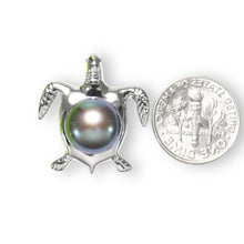 Load image into Gallery viewer, Black Pearl Turtle Pendant – 14k White Gold (Hawaiian Honu)