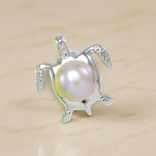 Load image into Gallery viewer, Lavender Pearl Turtle Pendant – 14k White Gold (Hawaiian Honu)