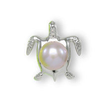 Load image into Gallery viewer, Lavender Pearl Turtle Pendant – 14k White Gold (Hawaiian Honu)