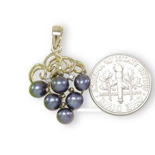 Load image into Gallery viewer, Gray Pearl Grape Pendant – 14k Yellow Gold + Diamonds