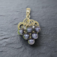 Load image into Gallery viewer, Gray Pearl Grape Pendant – 14k Yellow Gold + Diamonds
