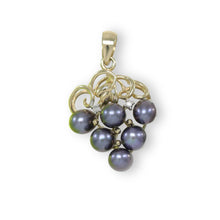 Load image into Gallery viewer, Gray Pearl Grape Pendant – 14k Yellow Gold + Diamonds