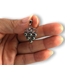 Load image into Gallery viewer, Peacock Pearl Grape Pendant – 14k White Gold + Diamonds