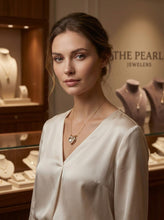 Load image into Gallery viewer, White Pearl Pendant – 14k Yellow Gold + Diamonds