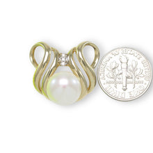 Load image into Gallery viewer, White Pearl Pendant – 14k Yellow Gold + Diamonds