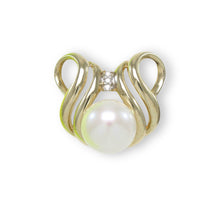 Load image into Gallery viewer, White Pearl Pendant – 14k Yellow Gold + Diamonds