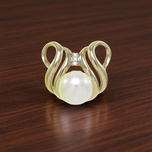Load image into Gallery viewer, White Pearl Pendant – 14k Yellow Gold + Diamonds