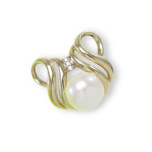 Load image into Gallery viewer, White Pearl Pendant – 14k Yellow Gold + Diamonds