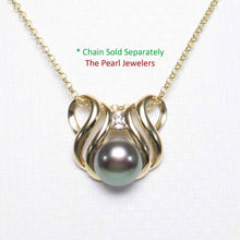 Load image into Gallery viewer, Black Pearl Pendant – 14k Yellow Gold + Diamonds