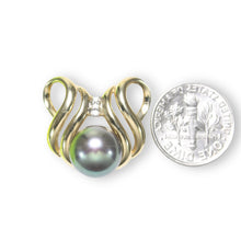 Load image into Gallery viewer, Black Pearl Pendant – 14k Yellow Gold + Diamonds