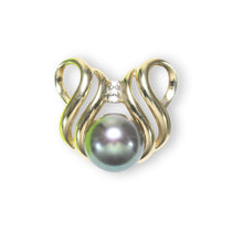 Load image into Gallery viewer, Black Pearl Pendant – 14k Yellow Gold + Diamonds