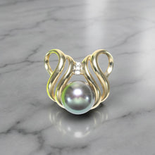 Load image into Gallery viewer, Black Pearl Pendant – 14k Yellow Gold + Diamonds