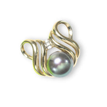 Load image into Gallery viewer, Black Pearl Pendant – 14k Yellow Gold + Diamonds
