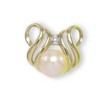 Load image into Gallery viewer, Pink Pearl Pendant – 14k Yellow Gold + Diamonds