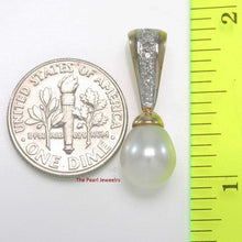 Load image into Gallery viewer, White Pearl Pendant – 14k Yellow Gold + 7 Diamonds