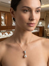 Load image into Gallery viewer, White Pearl Pendant – 14k Yellow Gold + 7 Diamonds