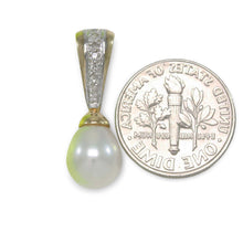 Load image into Gallery viewer, White Pearl Pendant – 14k Yellow Gold + 7 Diamonds