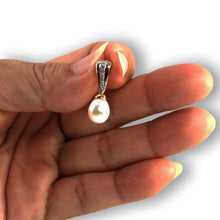 Load image into Gallery viewer, White Pearl Pendant – 14k Yellow Gold + 7 Diamonds