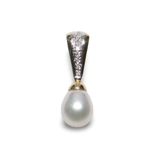 Load image into Gallery viewer, White Pearl Pendant – 14k Yellow Gold + 7 Diamonds
